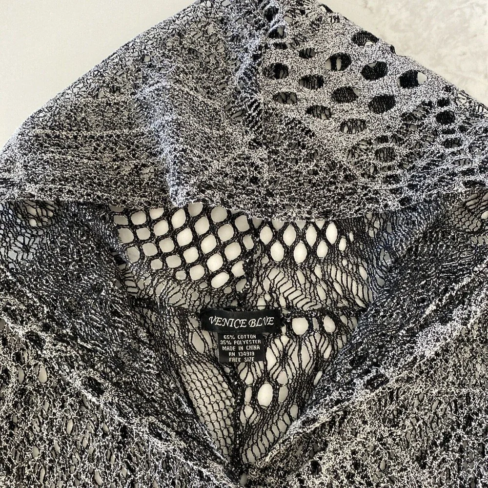 Venice Blue Crochet Lace Hooded Cardigan Gray‎ Free Size S/M Boho - Picture 3 of 8